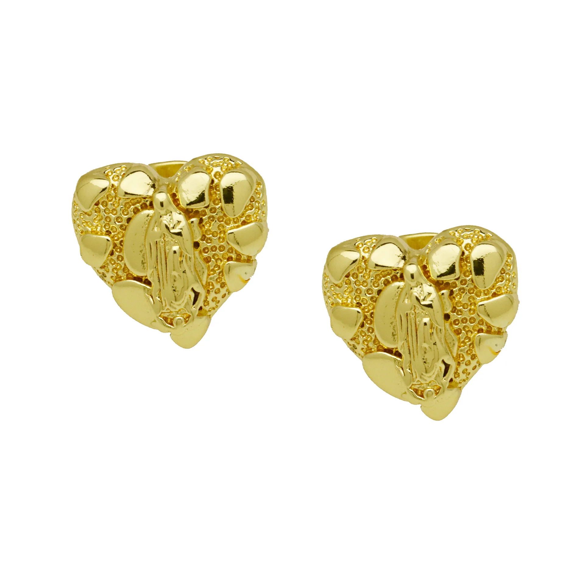 Hip Hop Women's Gold Nugget Virgin Mary Heart Earring Brass Jewelry Fashionable Religious Charm Ear Cuff