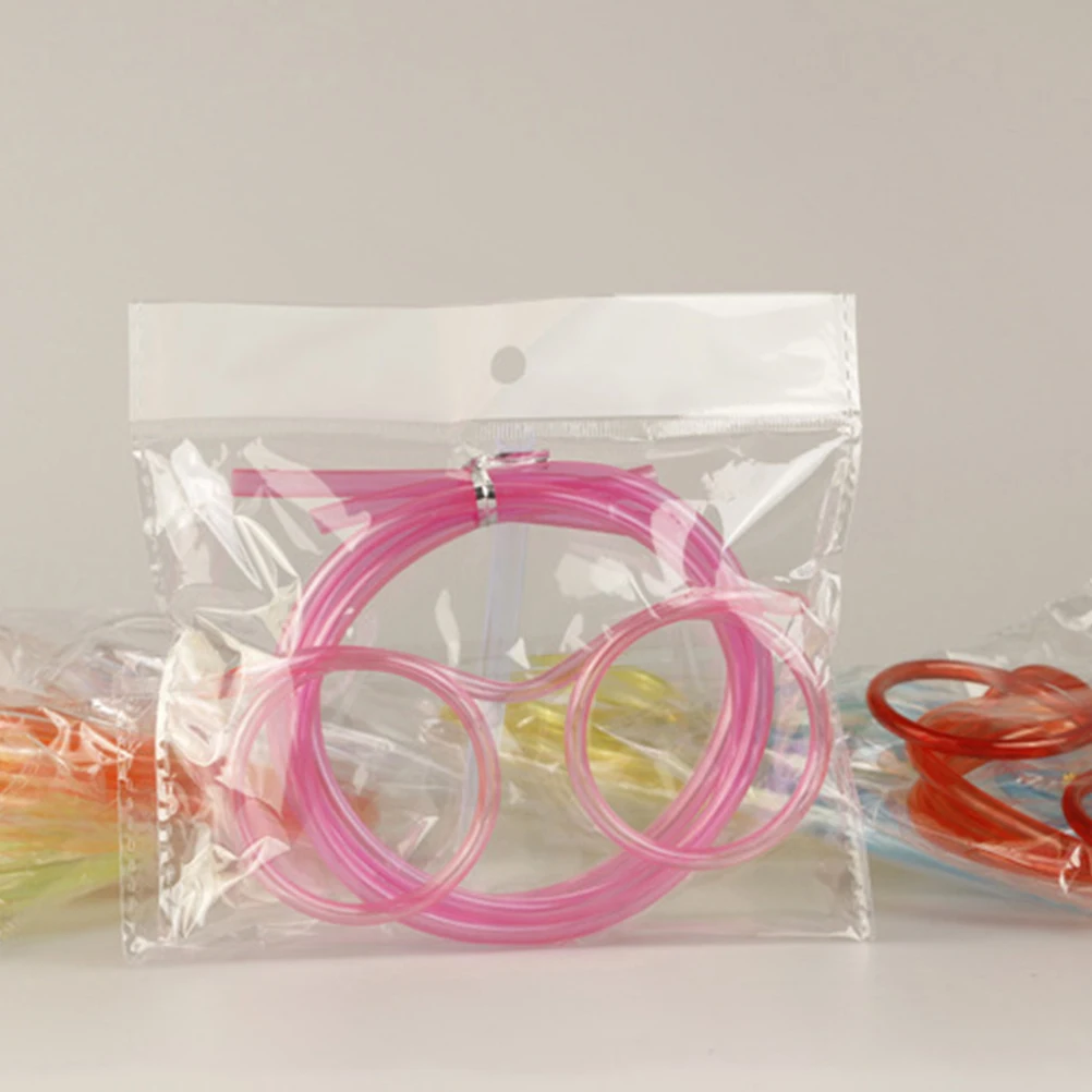 

3pcs Kids Eyeglasses Straws Reusable Elastic Tube Fun Drinking Accessories Children Party Bar Supplies Modeling DIY