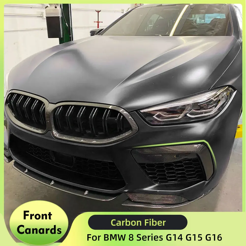 Car Fog Lamp Cover Front Canards for BMW 8 Series G14 G15 G16 M Sport 2018-2023 Dry /Wet Carbon Front Bumper Fins