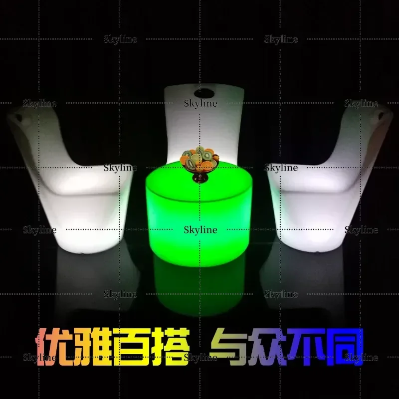 for Outdoor Waterproof LED Luminous Table and Chair Set Colorful Coffee Dining Bar Furniture for Courtyard Balcony