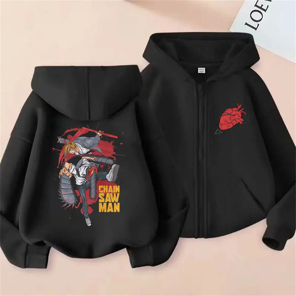 

Anime Chainsaw Man Zipper Hoodie Cartoon Denji Pochita Graphic Zip Up Jacket Coat Men Women Manga Casual Funny Oversized Hoodies