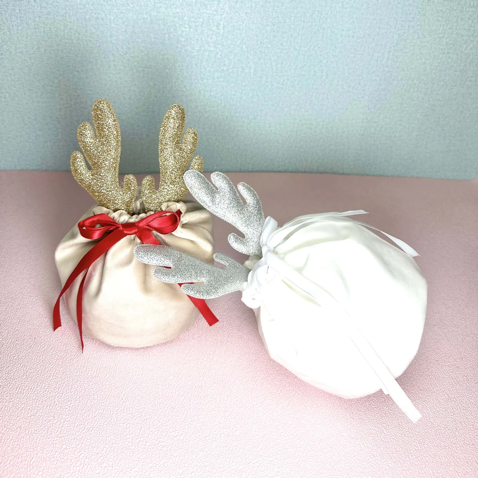 1Pc Christmas Gift Bag Xmas Reindeer Apple Candy Drawstring Pouch New Year Favor Gift Packaging Bag Party Supplies Wholesale