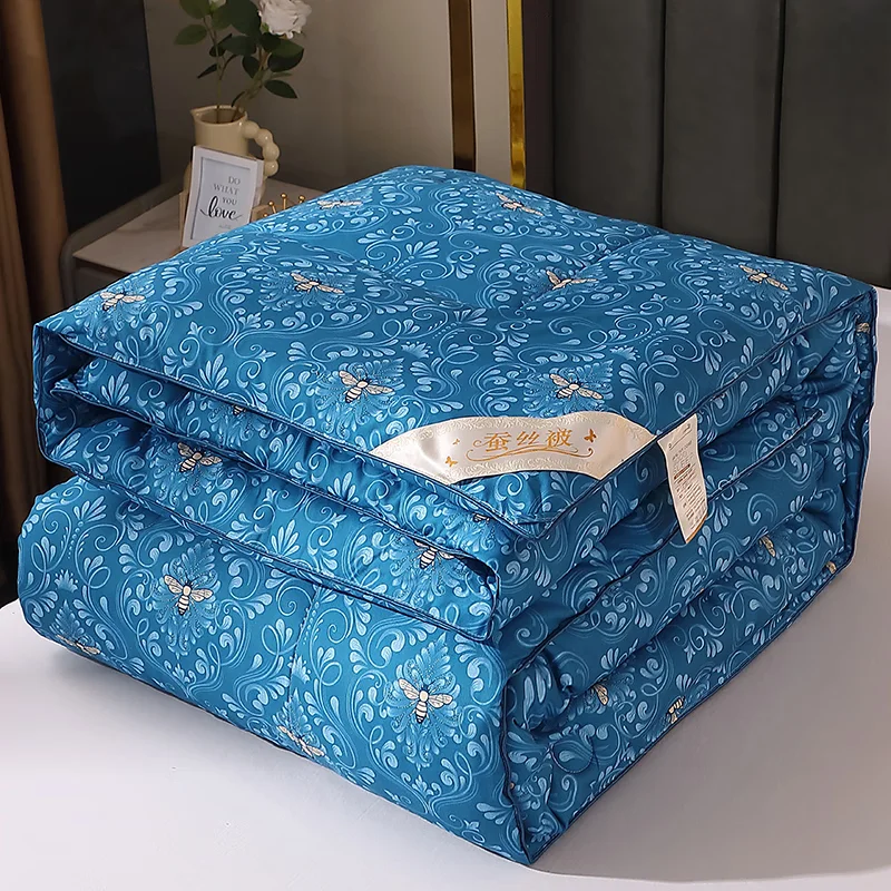 

Bee Love Silk Quilt Air Conditioning Duvet Blue 100% Cotton Fabric Comforter Nordic Bedding Set Breathability Double Bed Duvets