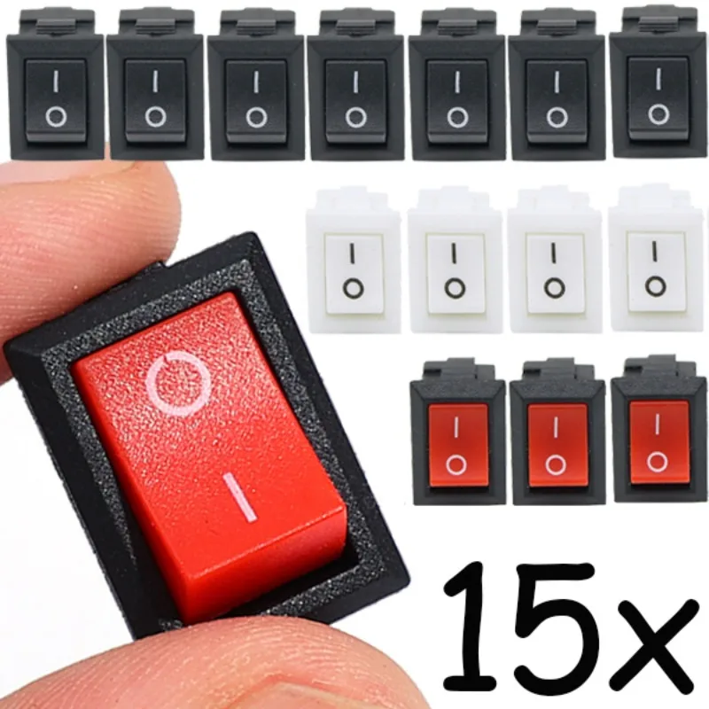 5/15Pcs Push Button Switch 21x15mm SPST 2Pin 6A 250V KCD11 Snap-in on/Off Rocker Boat Home Motorcycle Switch Black Red White a