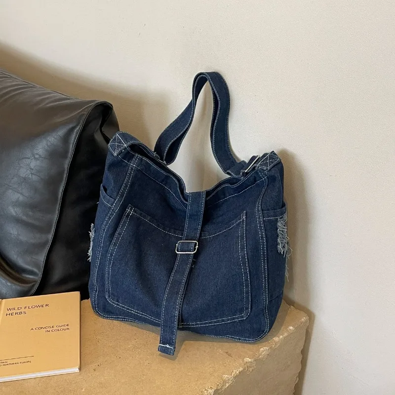 

Denim Solid Color Zipper Buckle Casual Tote 2025 Autumn/winter New Bags High Capacity Commuting Simple Women's Handbags