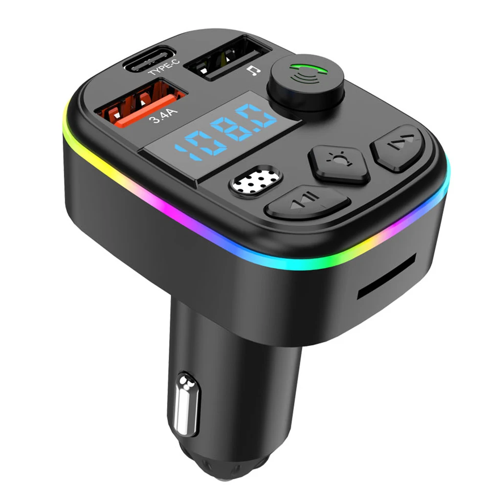 Bluetooth V5.3 Car Bluetooth Mp3 Player, Dual USB Car Charger, Type-C Port, 5V3A Output, Car Fm Transmitter, Supports Hands-Free Calling, Music Playback, and Can Display Car Battery Voltage