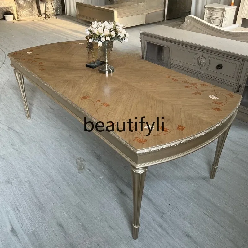 

G Tinglan light luxury French solid wood carving flower hand painted rectangular dining table