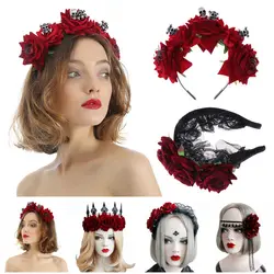 Mexican Flower Crown Halloween Rose Flower Crown Headband Boho Floral Rainbow Headpiece Hair Supplies for Party Costume Wedding