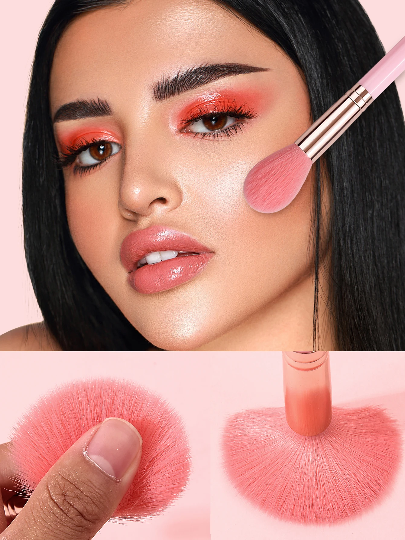 2 stuks roze vlam hoogglansborstel, blushborstel met zachte haren, make-upborstel voor beginners, draagbaar en betaalbaar schoonheidshulpmiddel