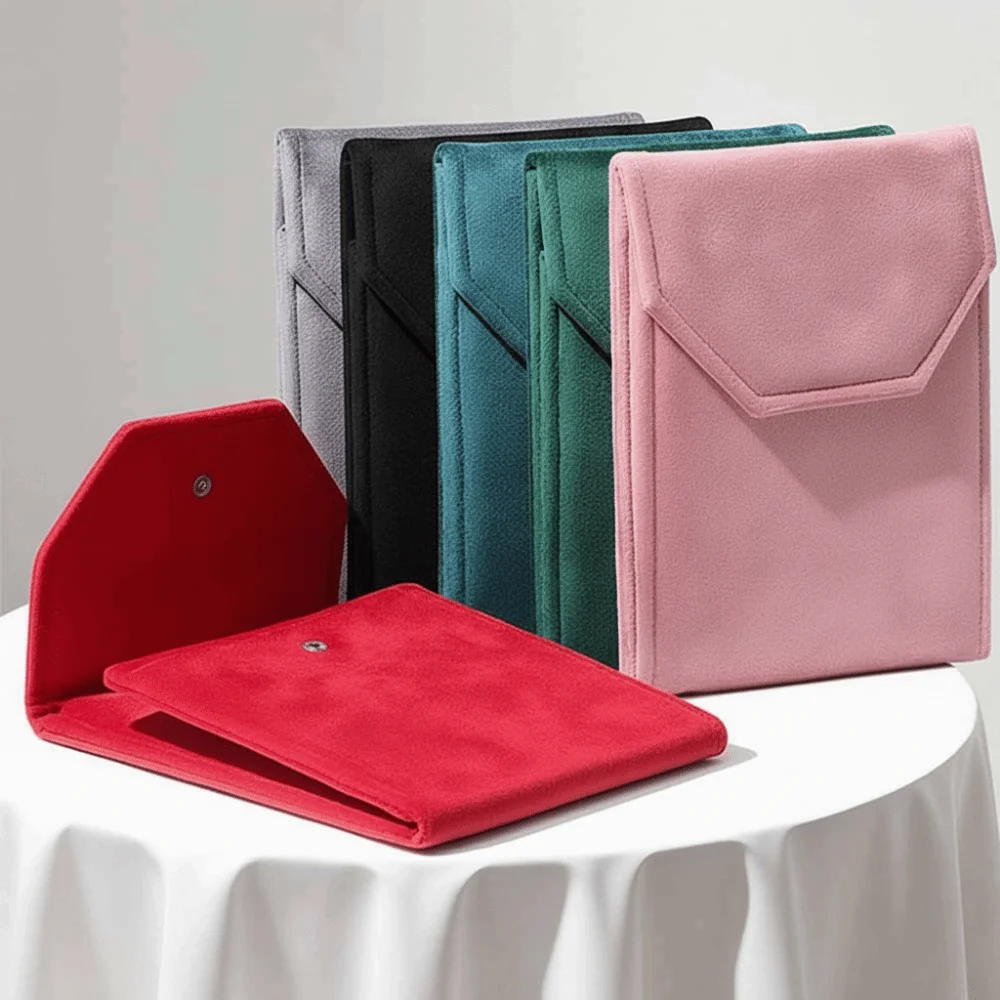 

Velvet Material Velvet Jewelry Pouch Snap Button Closure Foldable Design Necklace Organizer Bag Soft Lining Jewelry Storage Bag
