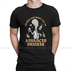 The Americans Roger Alien Cartoon Advanced Drinker Tshirt Black for Men Loose T Shirt Harajuku Men's Tops Short Sleeve