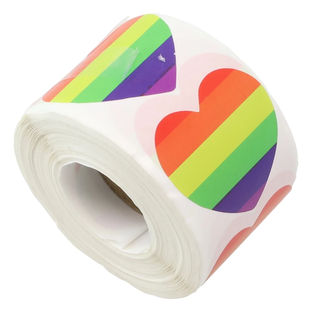 Roll of 500pcs For Rainbow Heart Stickers for Decorating Items Like Laptops Backpacks Envelopes Journals and Bottles