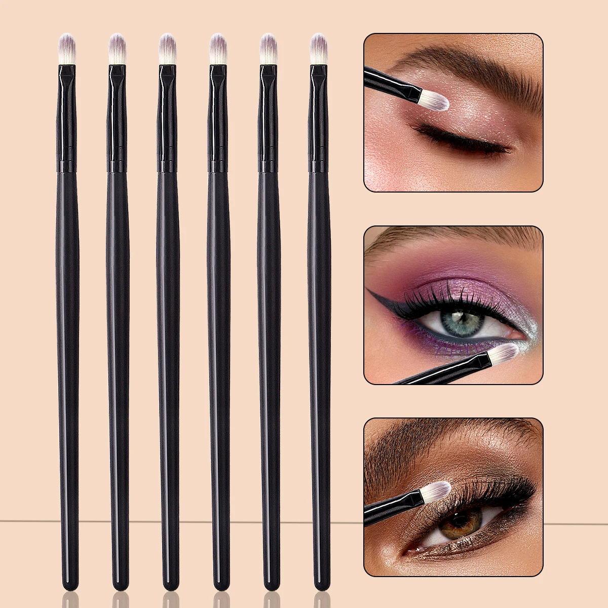 Conjunto de pincéis de maquiagem profissional, 6 peças, corretivo labial, detalhe, sombra, delineador, escova com cabo de madeira, ferramentas de beleza