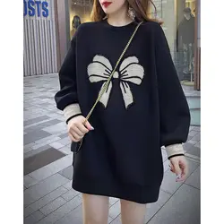 Femme Embroidered Sweatshirts 2023 Fashion Loose Long Sleeve Pullovers New Solid Color Oversized Women's Clothing O-neck Dresses