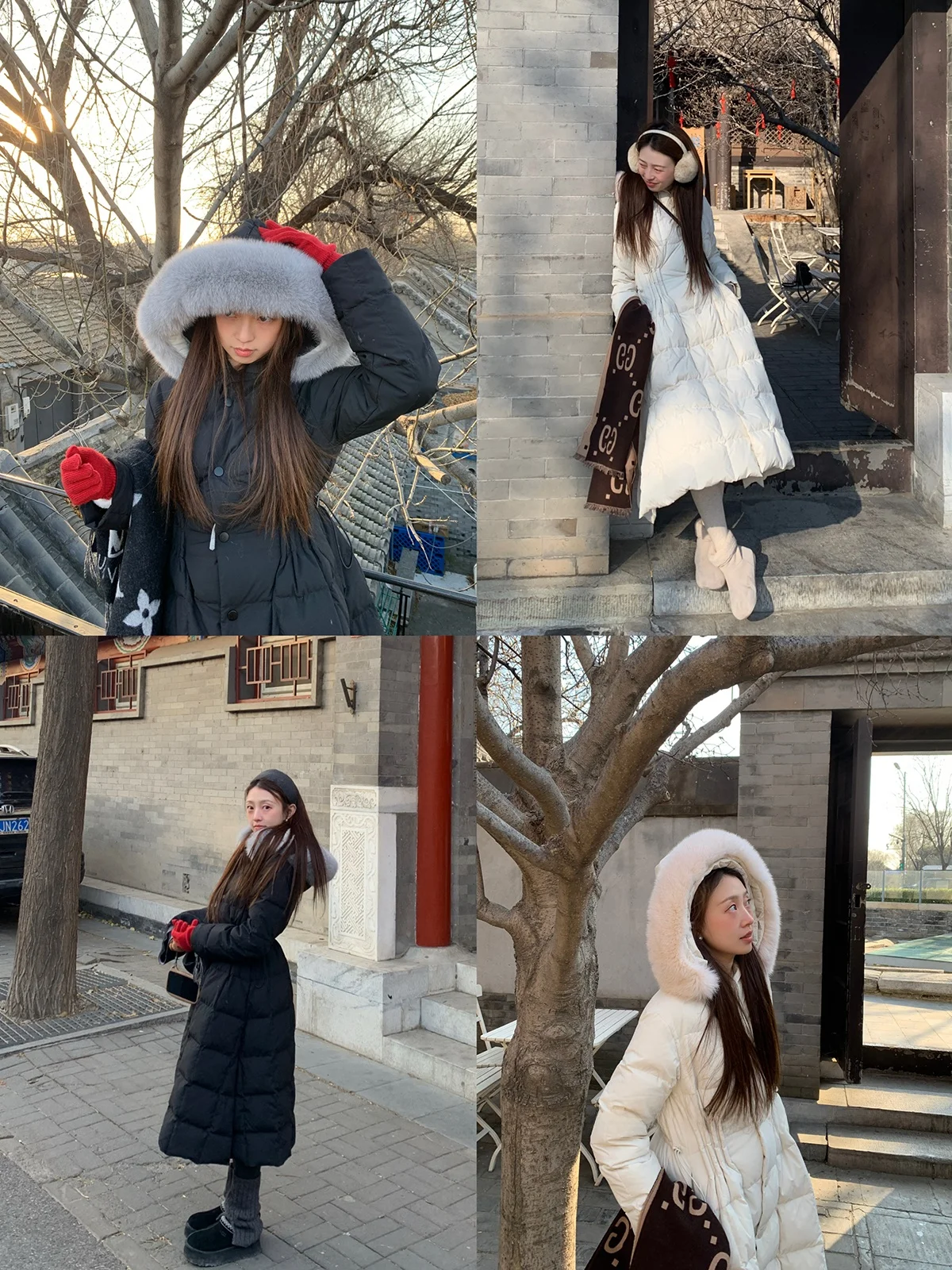 

Meng Meng Long down Jaet Sfron Collar Waist Cinched Small Square Patterned Comfortable Long Length Winter Coat