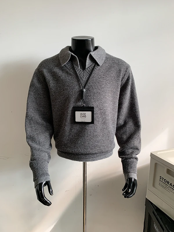 

Loose V-Ne Knitwear for Men Casual Lazy Sle Color Blo Sweater American Sle Autumn Winter Faion Brand Outerwear