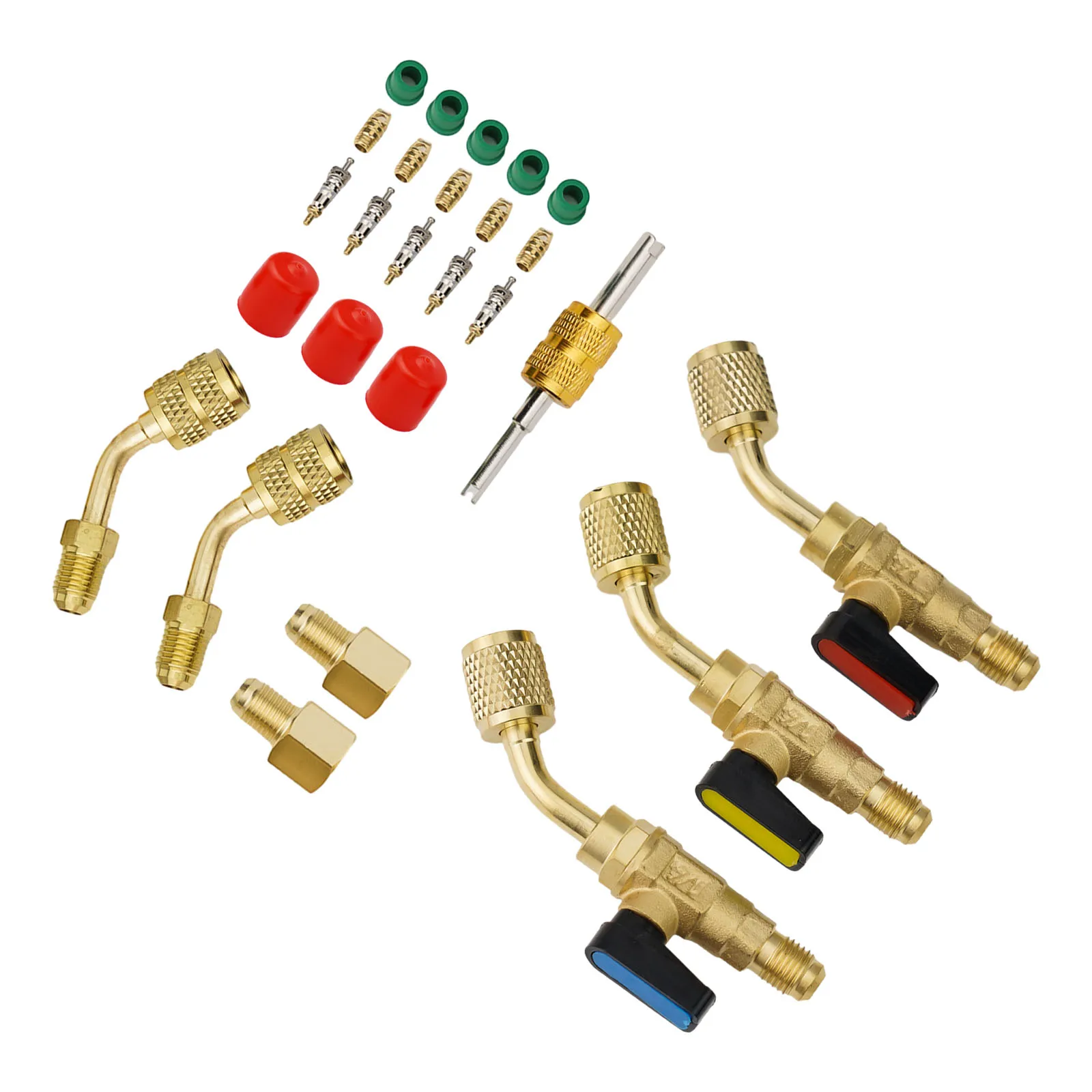 Kit de válvula de esfera compacta de ângulo R410A R134A R22 AC HVAC, construção de cobre de terra forte, design de ângulo de 45 graus