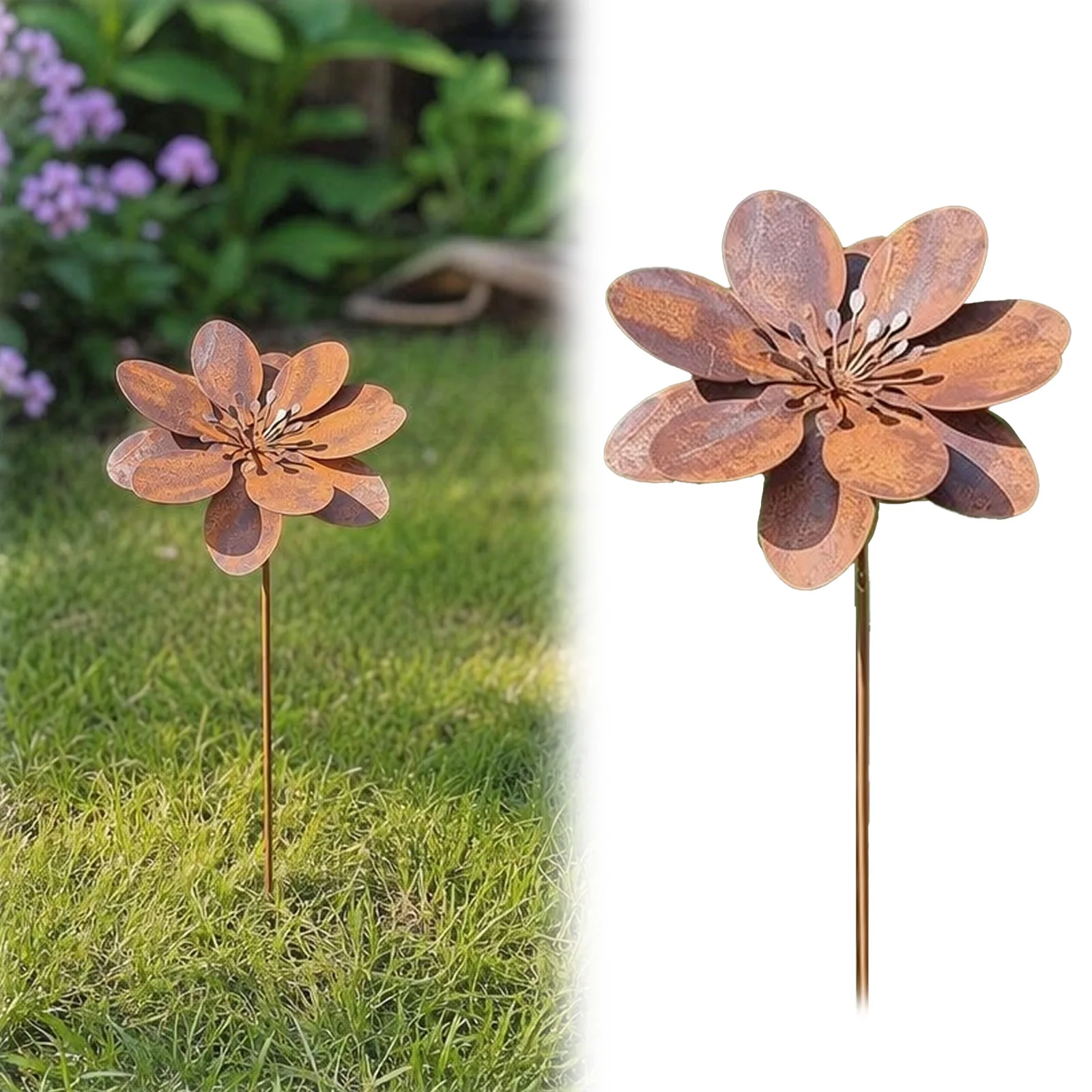 Rustic Metal Coneflower Garden Stakes 14x4 Inch Rusted Iron Daisy Yard Arts for Lawns Yards Patio Home Farmhouse Decoration