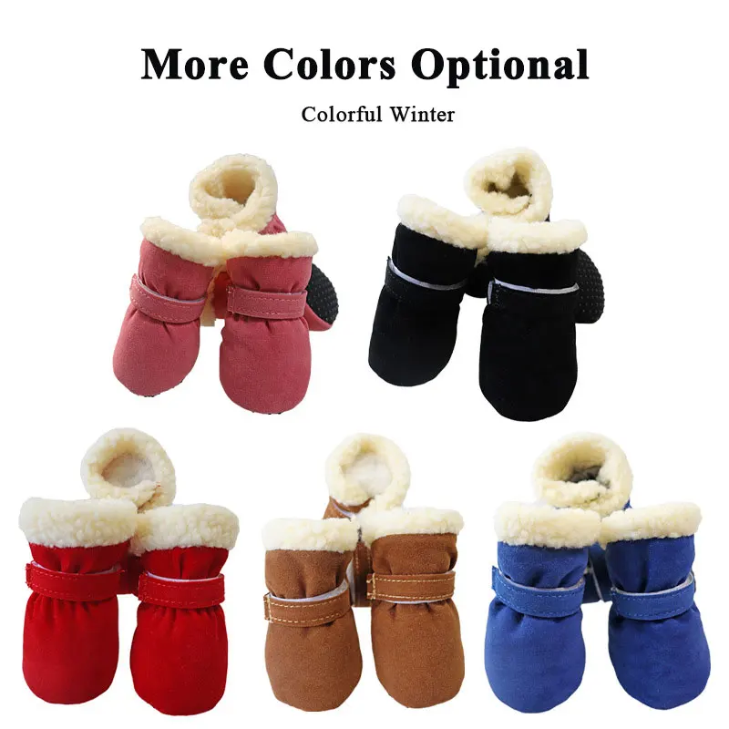 

Soft Sole Shoes for Pet Dogs Autumn Winter Warm Plush Dog Boots for Small and Medium Dog with Non-slip Soles