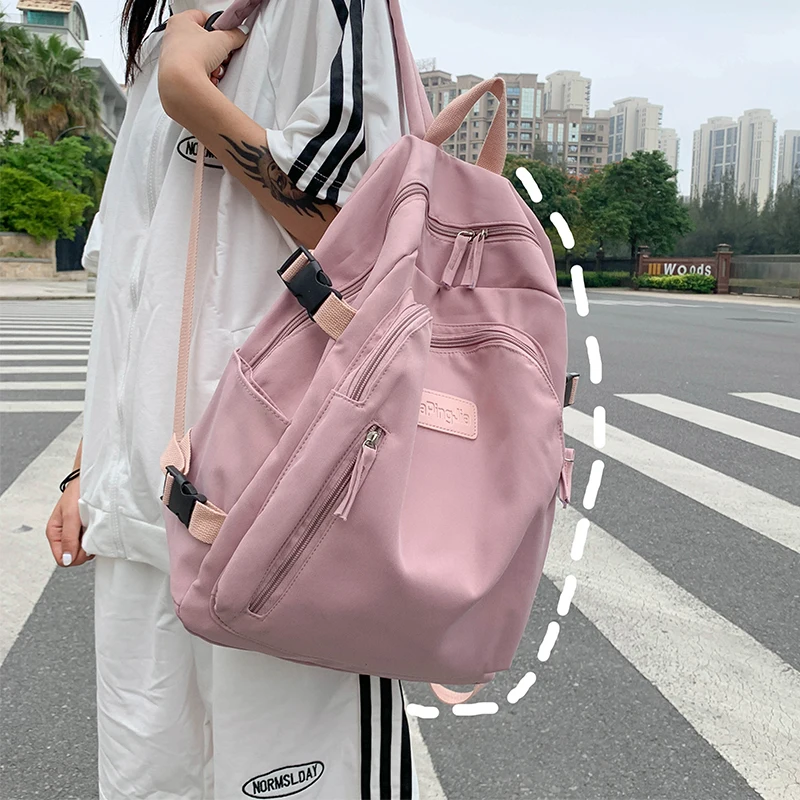 Teen Girl School Bag Solid Large Capacity Middle Student Multifunction Backpack Youth Women High Quality Waterproof Bags