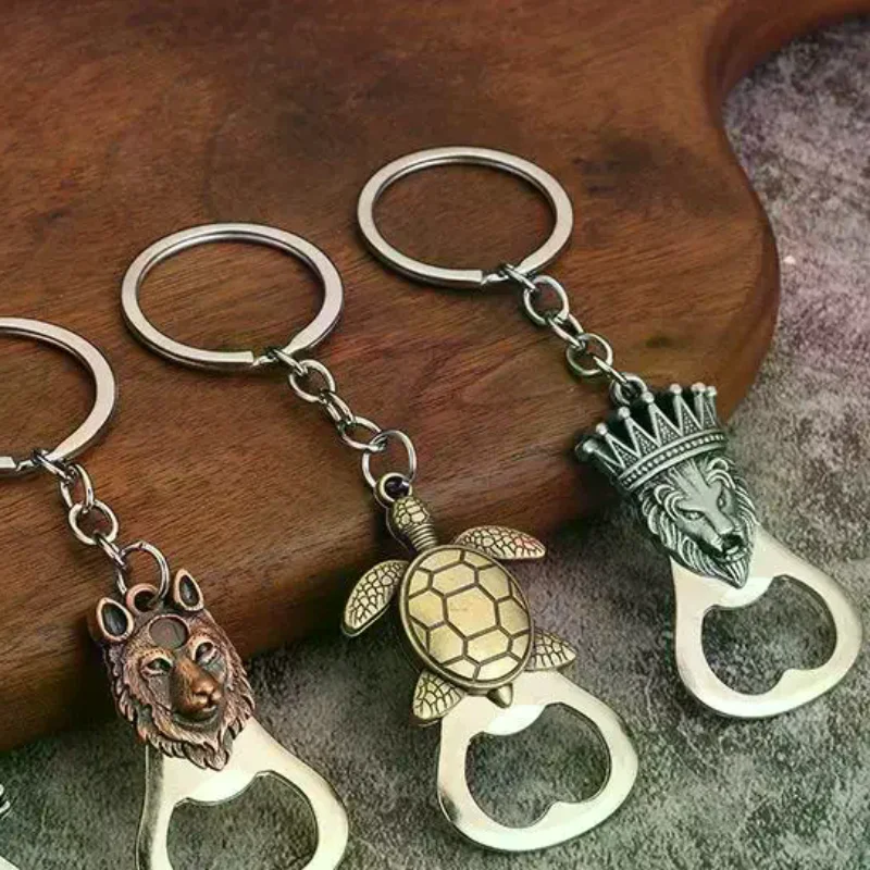Frog Wolf Turtle Lion Bronze Color Metal Bottle Opener Keyring Mini Pocket Beer Opener Key Holder Keychain
