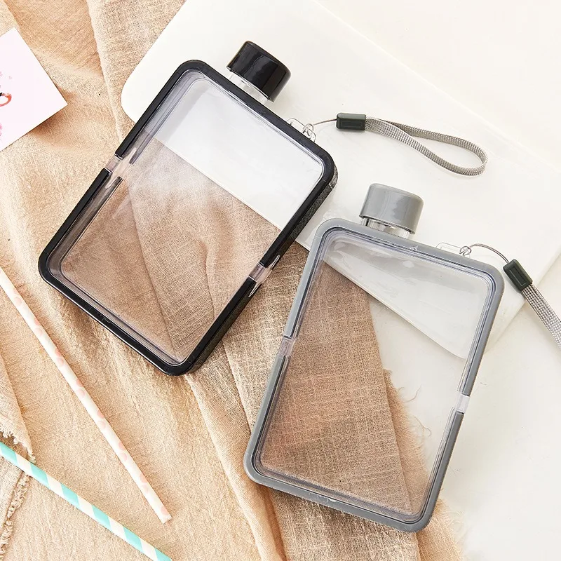 Plastic Flat Bottle for Water Portable Fit in Handbag Free BPA Easy Carry Transparent Bottle DIY Flask Easy to Carry Free Ship