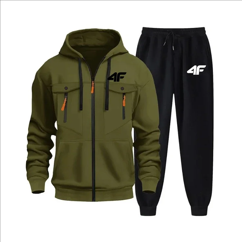 

New men's autumn and winter sports 2-piece set, outdoor fashionable long-sleeved windproof and warm men's sweatshirt sports suit