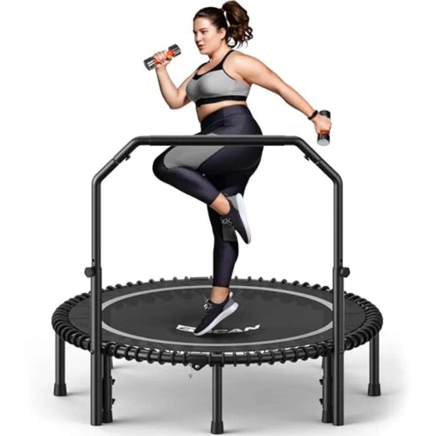 

BT2 450/550LBS Mini Rebounder Trampoline for Adults with Bar Fitness Trampoline with Bungees Adjustable Handle Stable Quiet Ind