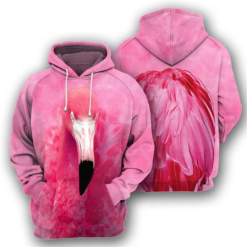 Flamingo Owl Penguin Graphic Hoodie Men Animal Birds Pullover Long Sleeve Sweatshirts Street Oversized Hooded Coat