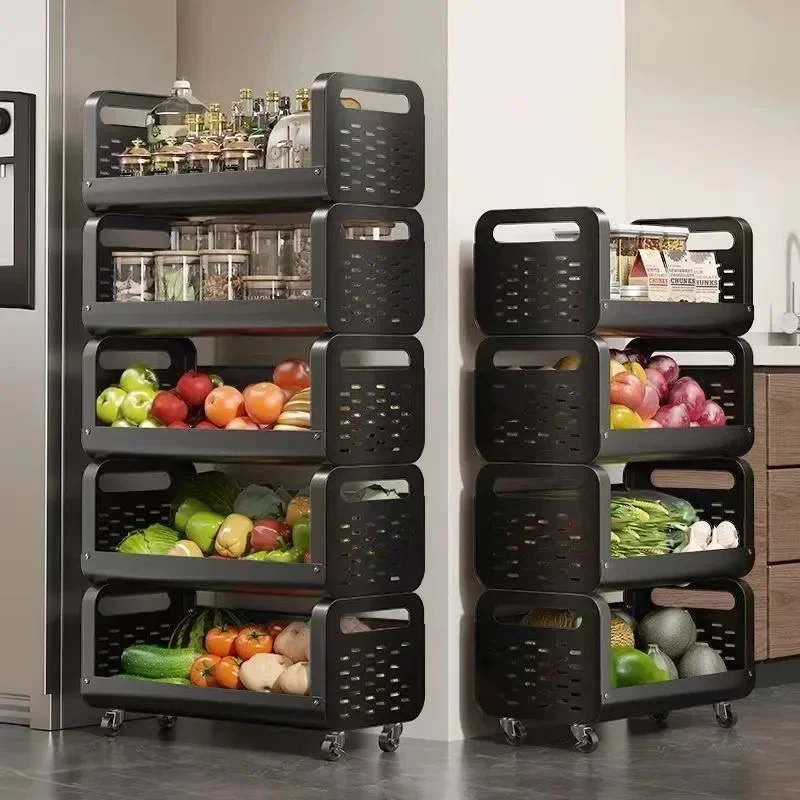 Kitchen Trolley  Fashion Design Fruit Vegetable Storage Trolley 4 Tier Utility Cart Kitchen Island Rolling Storage Rack with Whe