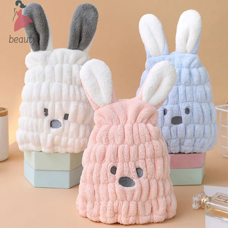 Coral Fleece Hair Towel Super Absorbent Quick Dry Child Cute cartoon Animated Drawing Baby Rabbit Ears For Girls Princess