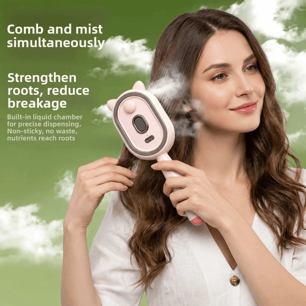 Portable Electric Hair Care Spray Comb One-Key Clean Tangle-Free Smooth Spray Massage Comb Rechargeable Anti-static