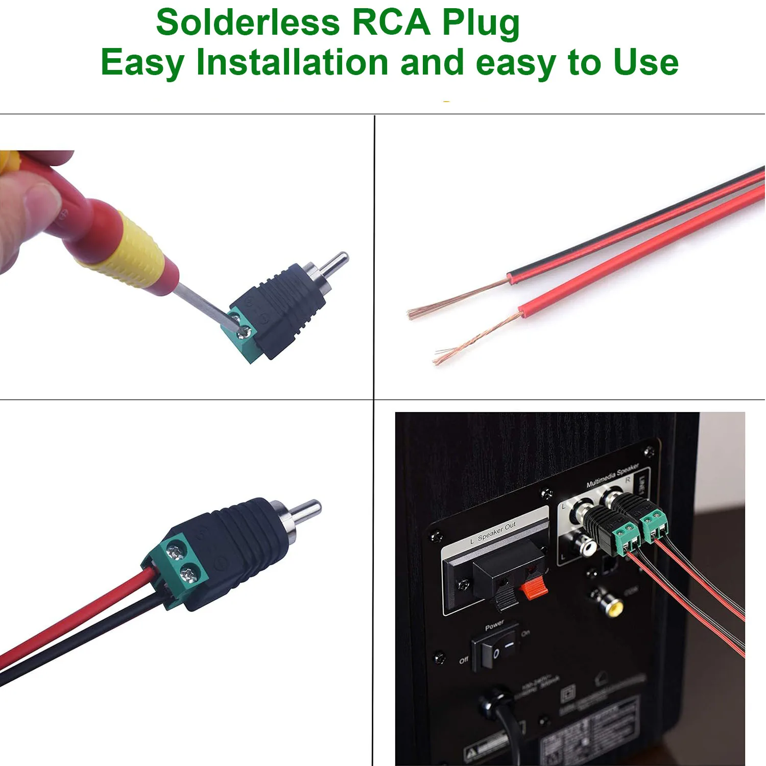 3pcs RCA Phono Male Plug to AV Screw Terminal Connector Solderless Converter Audio Video for Speaker Wire Adapter