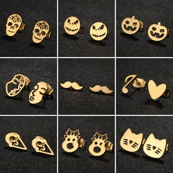 Gothic Halloween Pumpkin Stud Earrings For Women Tragus Piercing Stainless Steel Festival Scary Decoration Aretes De Mujer