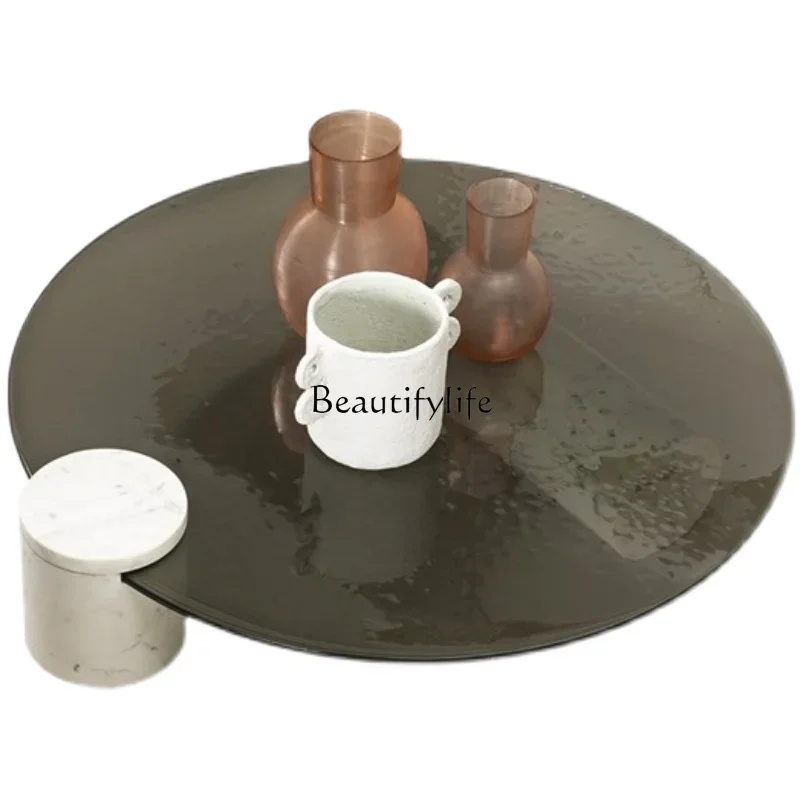 

Z.*Nordic postmodern water ripple glass round living room light luxury natural marble coffee table