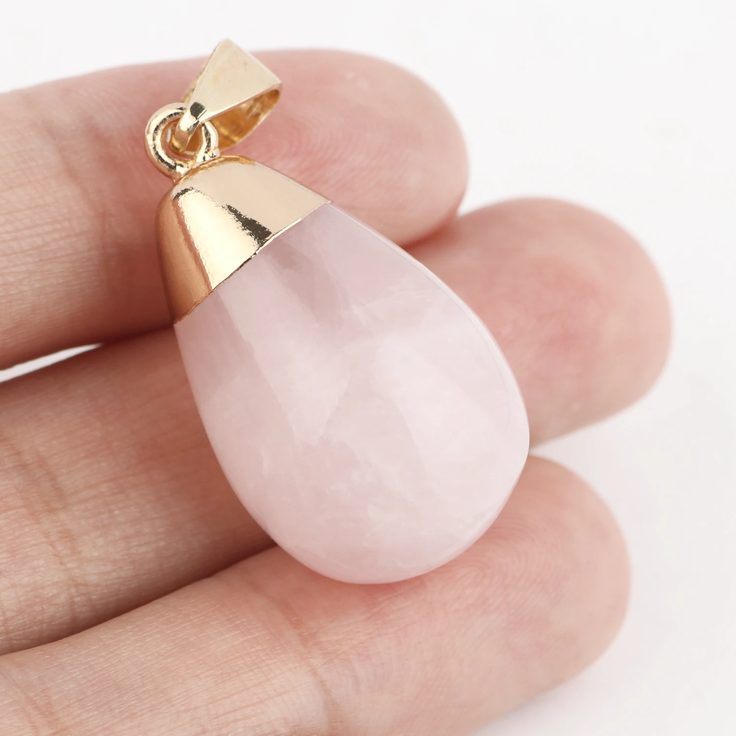 1pc Natural Stone Pink Quartz Crystal Pendant Gold Plated Heart Drop Shape Charms Pendants for Necklace Women Fashion Jewelry