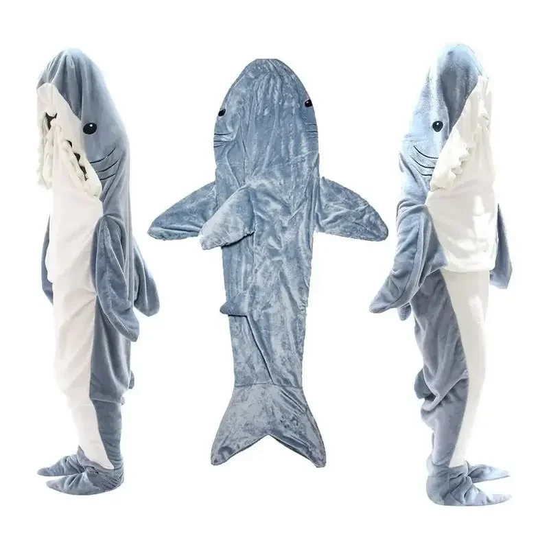 Cartoon Shark Blanket Cover Sleeping Bag Pajamas Office Nap Fabric Mermaid Winter Shawl for Children Adult Homewear Couple Pink