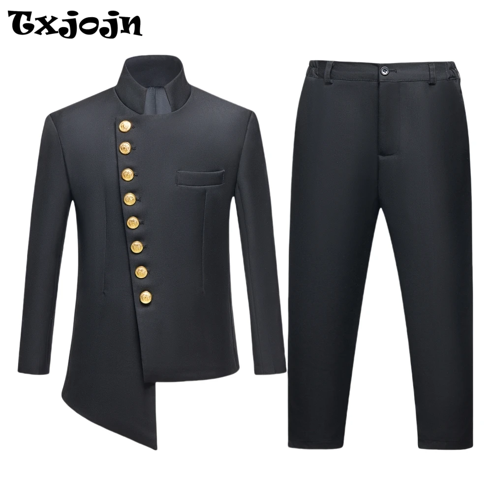 

Golden Buttons African Boys Suit Set 2 Pieces With Jacket Pants For Choir Performance Black Elegant Children's Tuxedo 3-14Y