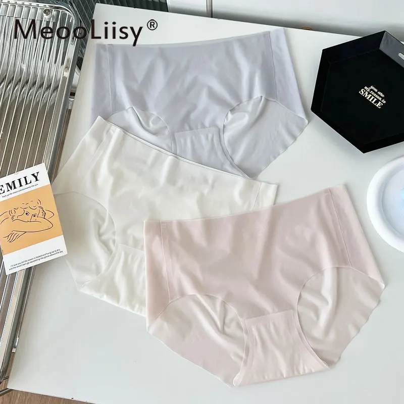 MeooLiisy Ultra-thin No Show Panties for Women Ice Silk Seamless Mid Waist Underwear Lift Hips Gilrs Invisible Pants