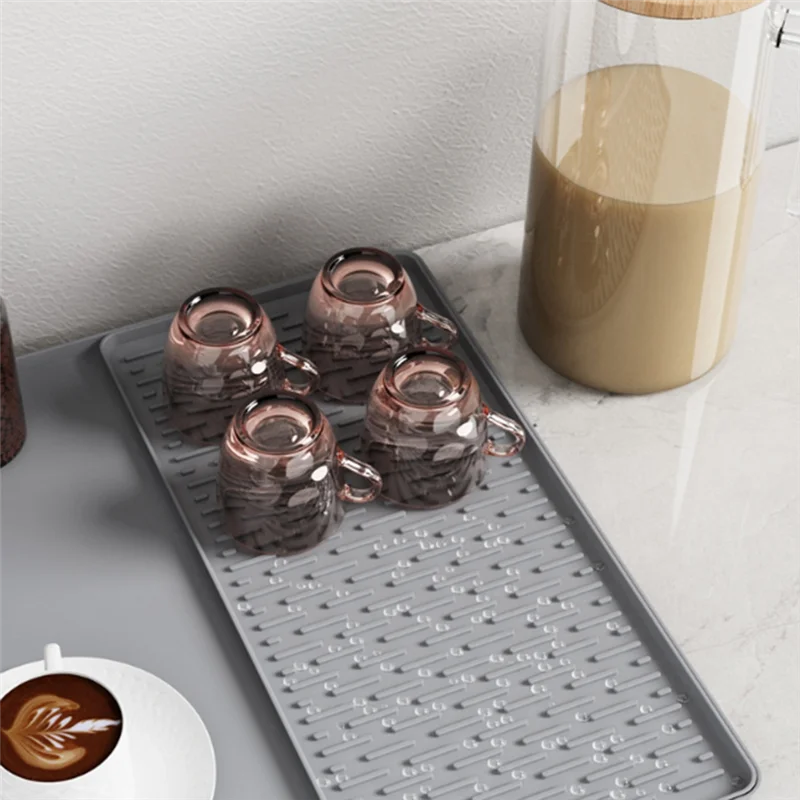 

B98A-Коврик для кофеварки для столешниц 15,75X23,6 дюйма Коврик для кофейни со съемным ковриком для сушки посуды с приподнятыми краями, защищающими от разливов