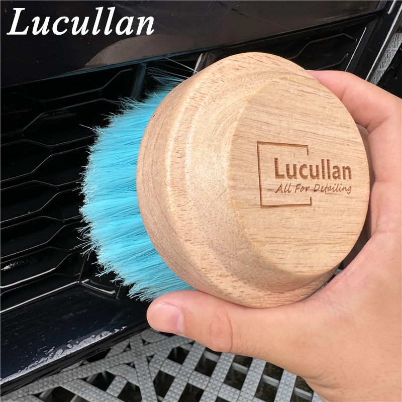 Lucullan Solid Wood Handle Ultra Utility Brush-Soft Nylon Bristles Perfect For Interior, Wheel,Leather,Plastic Cleaning