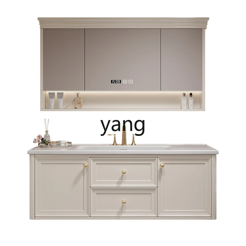 

TGF French light luxury bathroom cabinet American bathroom rock slab ceramic integrated basin washstand