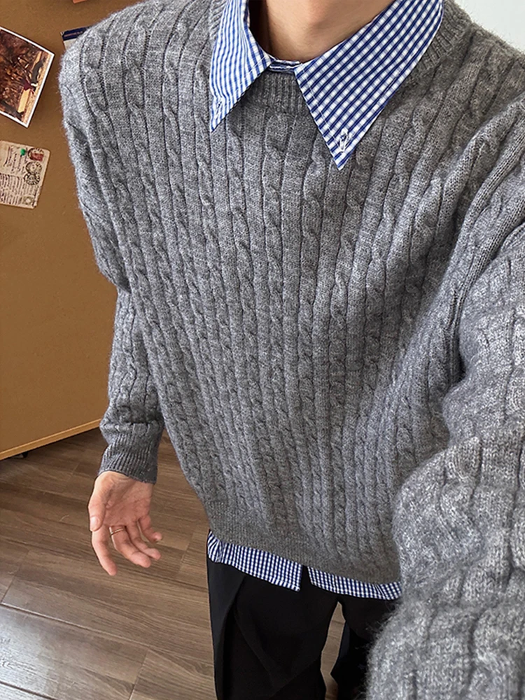 

Ay круглый трикотаж Ne, мужской трикотаж с текстурированным узором в полоску, свободный крой, осень-зима, модный повседневный ленивый Sle, винтажный ветер