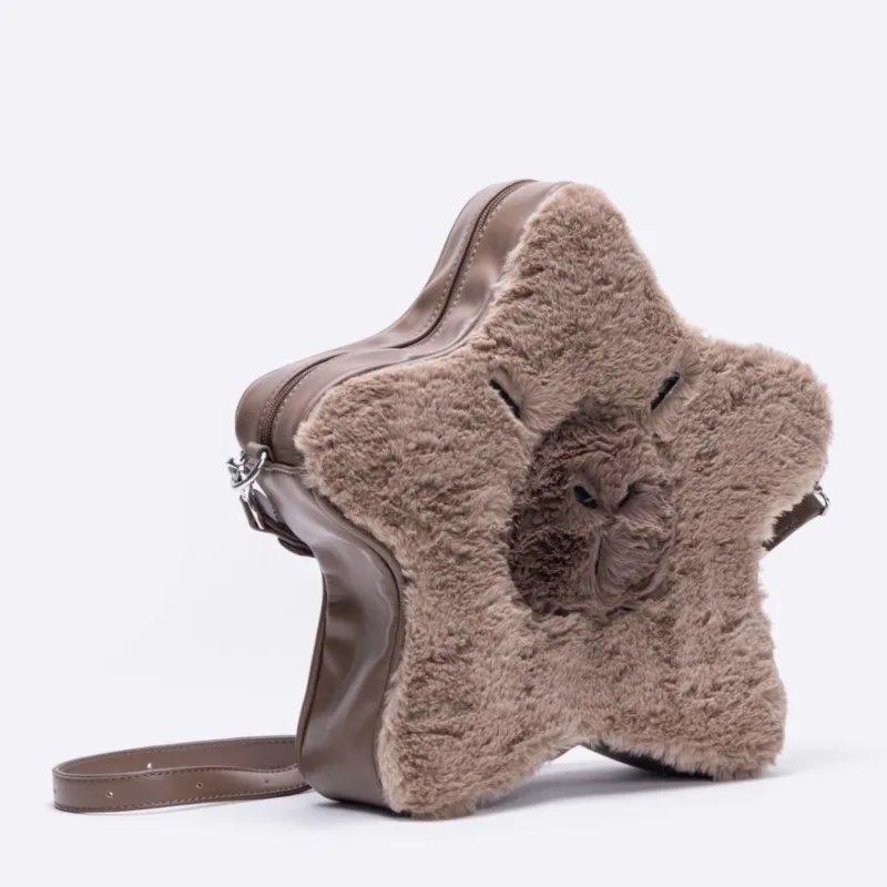 JIAERDI Cute Guinea Pig Star Shape Backpack Women Plush Multi Functional Shoulder Bag Ladies Crossbody Bag Cartoon Crossbody Bag