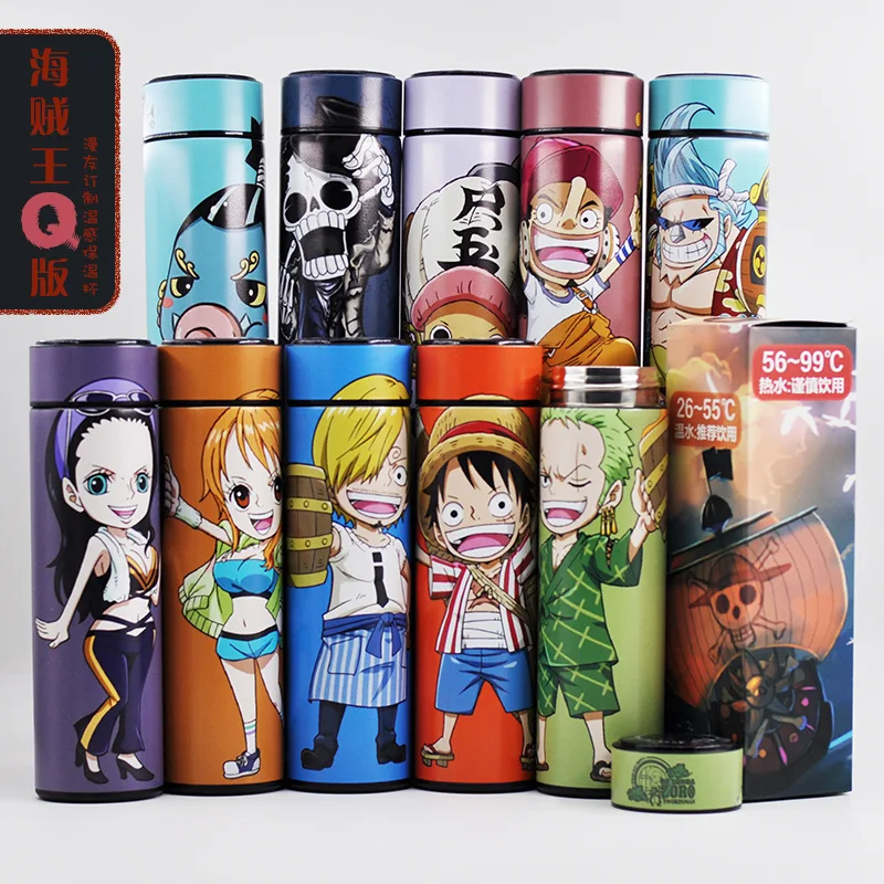 One Piece Cartoon Anime Figure Vacuum 480ML Cup Luffy Zoro Sanji Cosplay Student Thermos Flask Sports Water Bottle School Gift