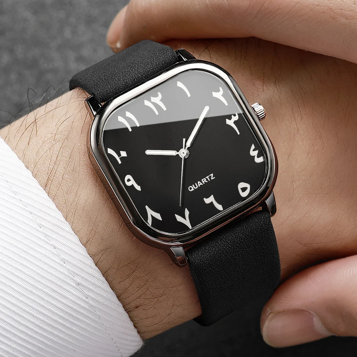 3PCS/Set Fashion Square Men Quartz Watches Leather Strap Creative Arabic Dial Wristwatches Relogio Feminino (Without Box)