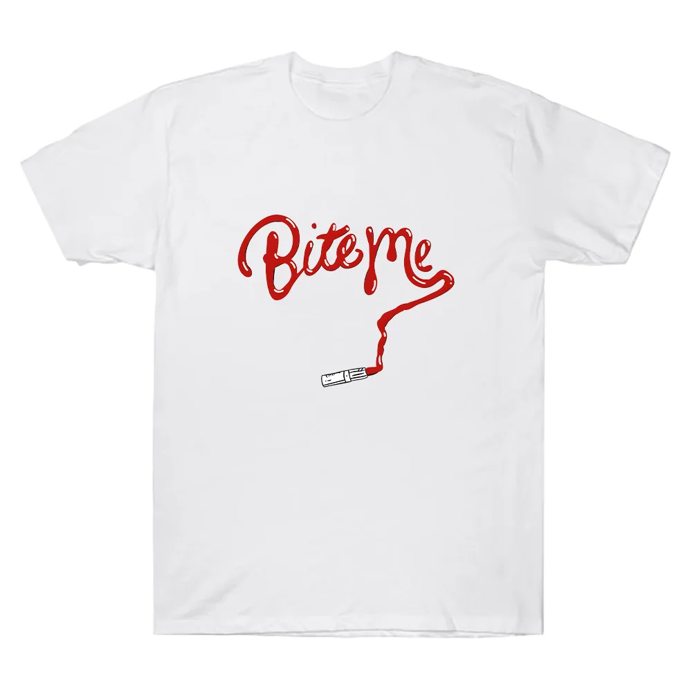 Bite Me Batom Tee René Rapp Moda Gráfico Camisetas Homens Mulheres Retro Algodão de Alta Qualidade Oversized Tops Roupas Streetwear