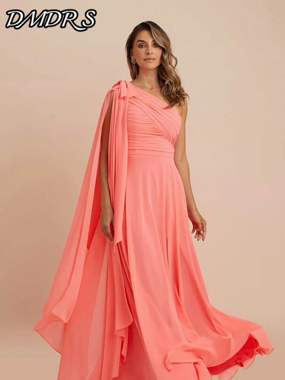 

Fashion One Shoulder Evening Dress 2025 Romantic Chiffon A-line Party Gown Sexy Side Slit Floor-Length Party Dresses فساتين