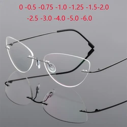 1.61 index Lens Frameless Cat Eye Myopia Eyeglasses Ultralight Rimless Blue Light Blocking Prescription Glasses -0.5 -0.75 to -6