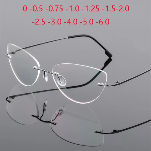 Imagen 1 del producto Gafas para miopía con lentes de índice 1,61, sin marco, tipo ojo de gato, ultraligeras, sin montura, con bloqueo de luz azul, gafas graduadas-0,5-0,75 a-6